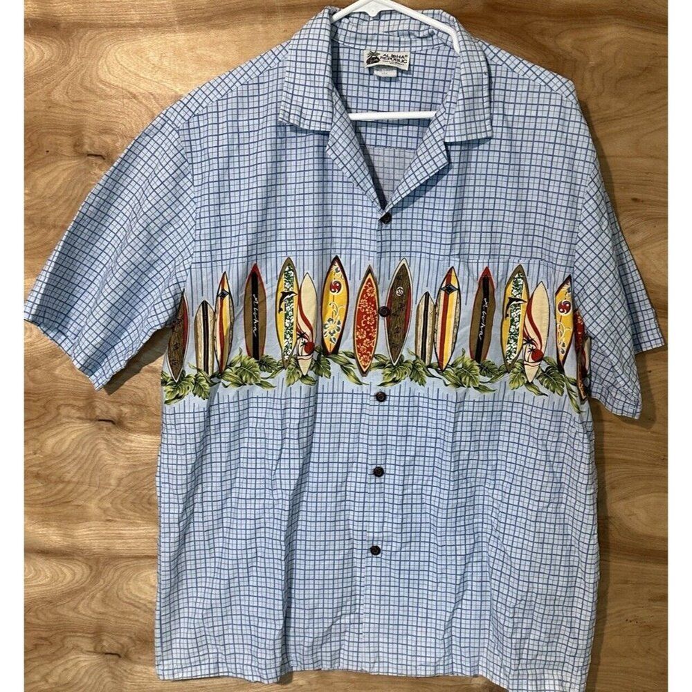 Aloha Republic Men's Large Button Front Shirt Hawaiian Surf Board Vacations